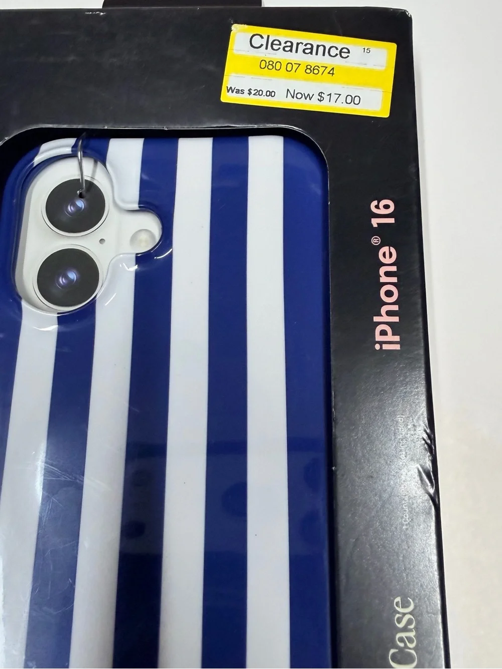 Harman Navy and White Glossy Striped iPhone 16 Case